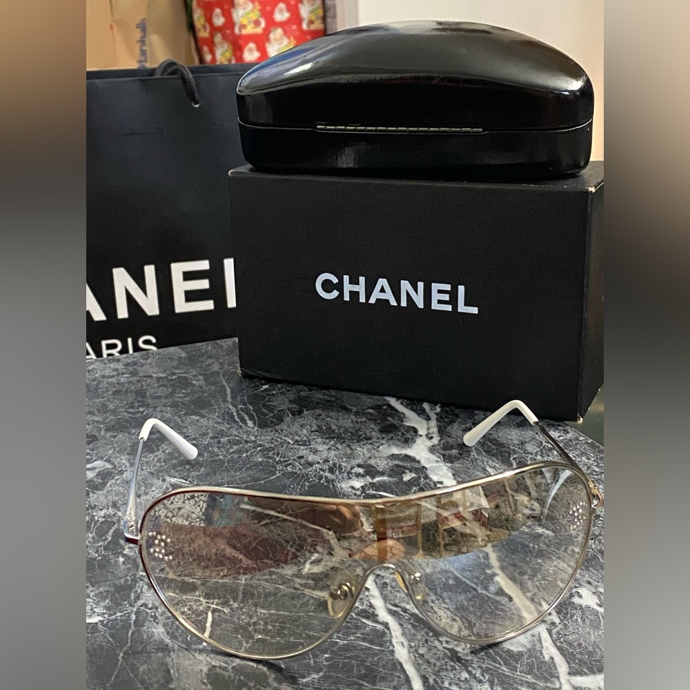 Chanel, Shield sunglasses with cc rhinestones